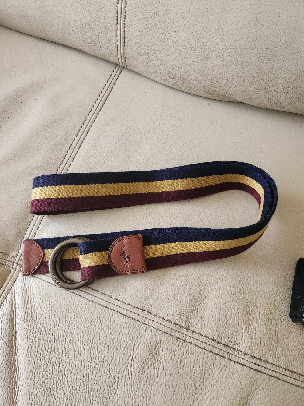 Polo by Ralph Lauren Navy, Gold & Burgundy Striped D-Ring Belt